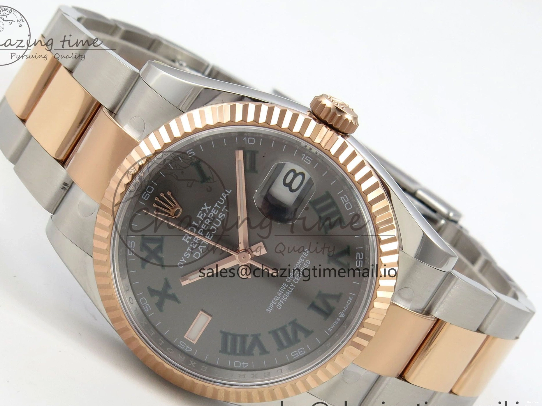 MiroTime 0407 DateJust 36 SS RG ARF 1:1 Best Edition 904L Steel Gray Dial Green Roman on Oyster Bracelet SH Affordable 73